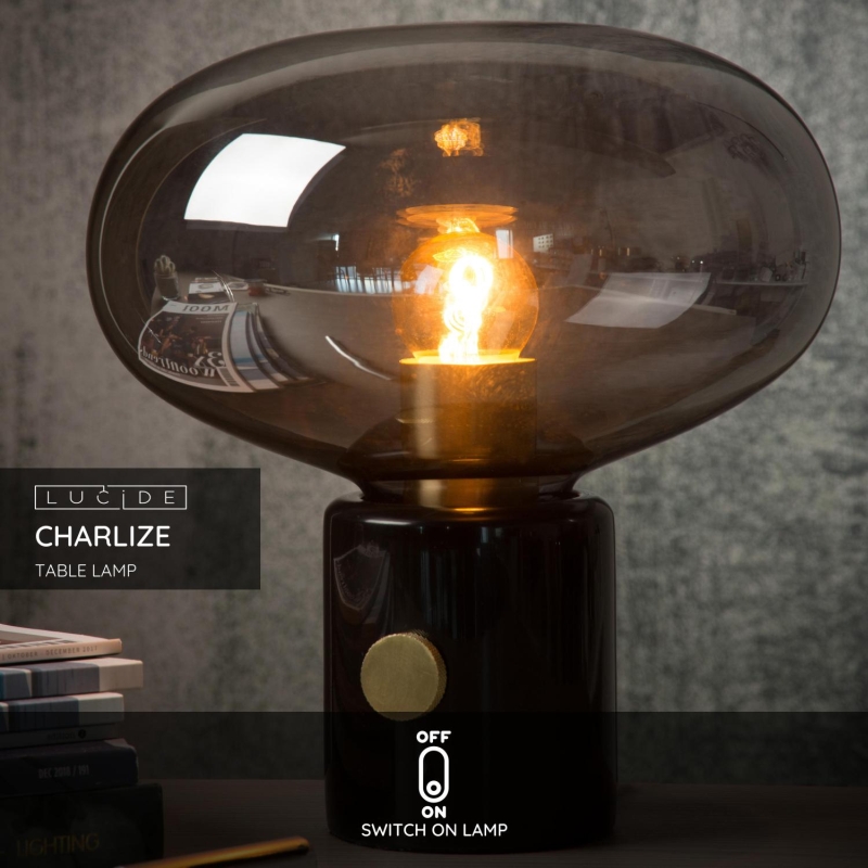 Lucide CHARLIZE - Stolná lampa - Ø 23 cm - 1xE27 - Smoke Grey